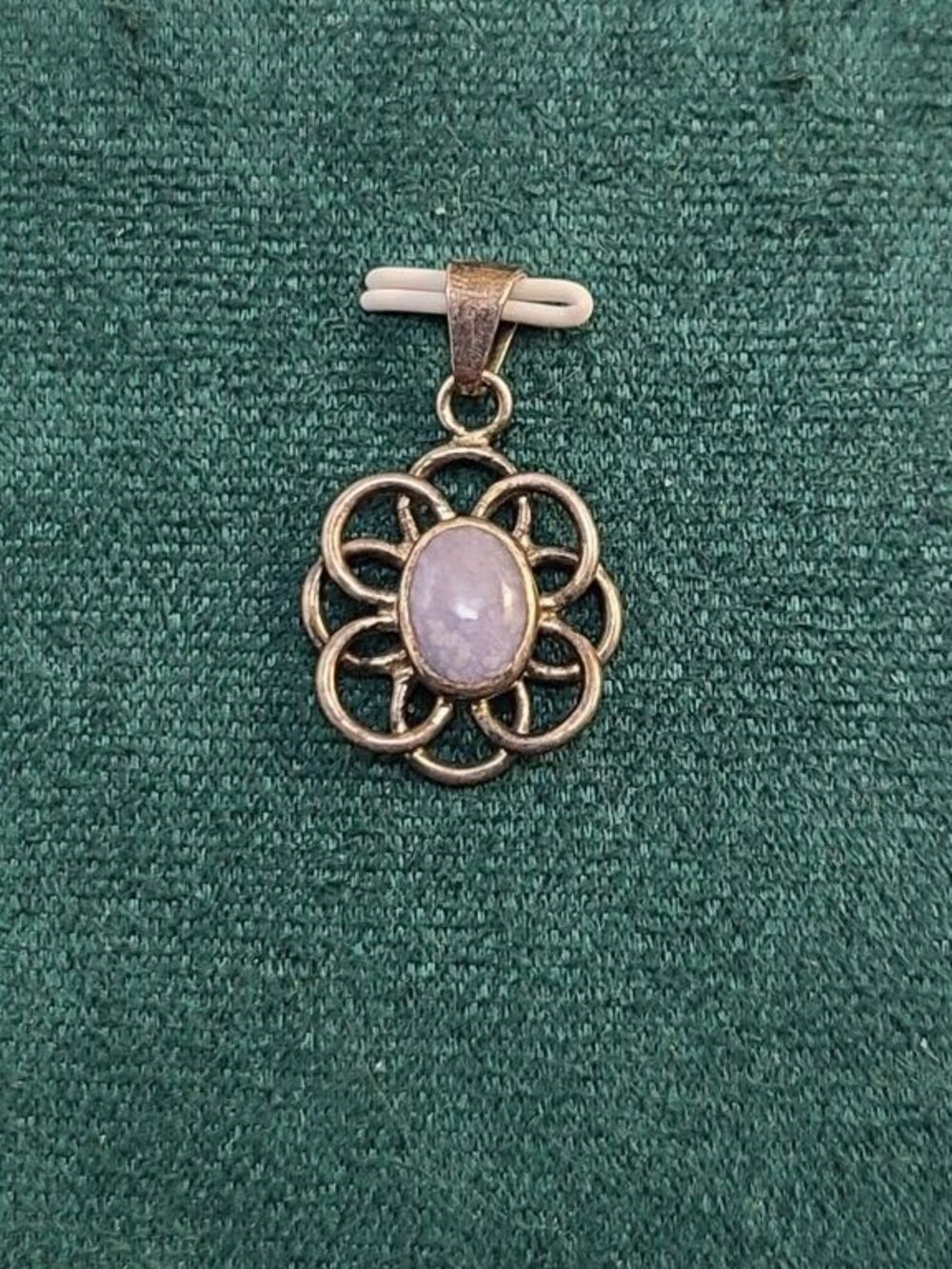 925 Sterling Silver Blue Lace Agate Pendant Floral Vintage Style Charm